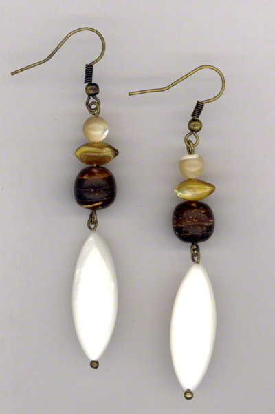 Sand & Shells ~ Pearl Wood Antiqued Gold Earrings