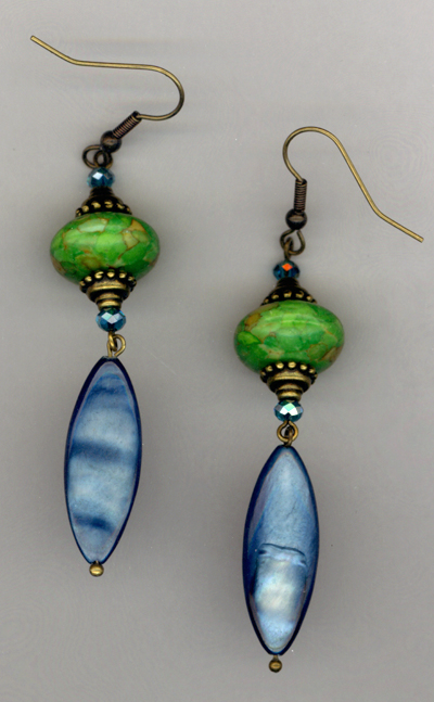 Green Mosaic Turquoise Blue Shell Crystal earrings