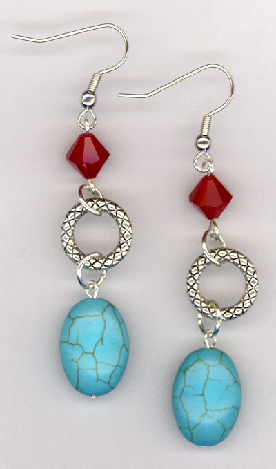 Desert Southwest ~ Turquoise Blue Red Link Earrings