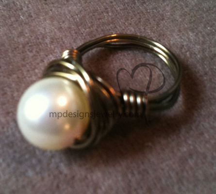 Swarovski Pearl Gun Metal Wire-wrapped Ring