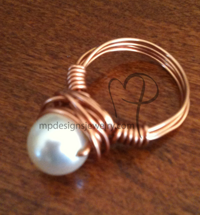 Swarovski Pearl Copper Wire-wrapped Ring