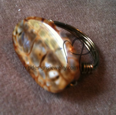 Brown Agate Gun Metal Wire-wrapped Ring