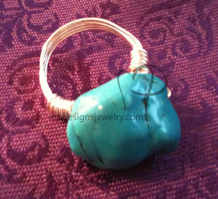 Turquoise Nugget Silver Wire-wrapped Ring