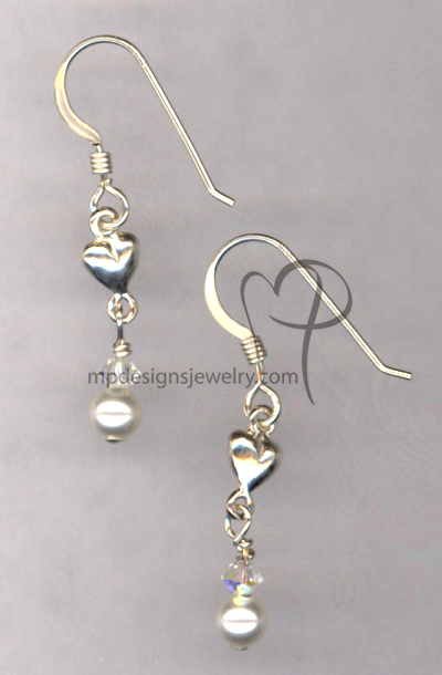Jr. Bridesmaid Pearl Heart Sterling Silver Earrings