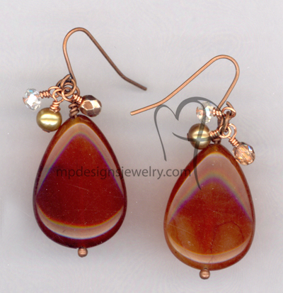 Fall In Love ~ Carnelian Teardrop Cluster Copper Earrings