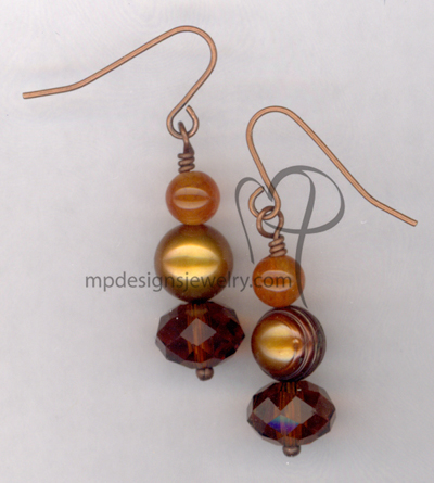 Butterscotch Copper Pearl Crystal Earrings