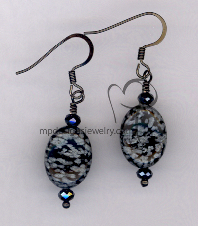 Black Obsidian Gemston Gun Metal Crystal Earrings