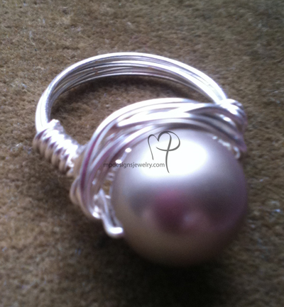 Platinum Swarovski Pearl Wire-wrapped Silver Ring
