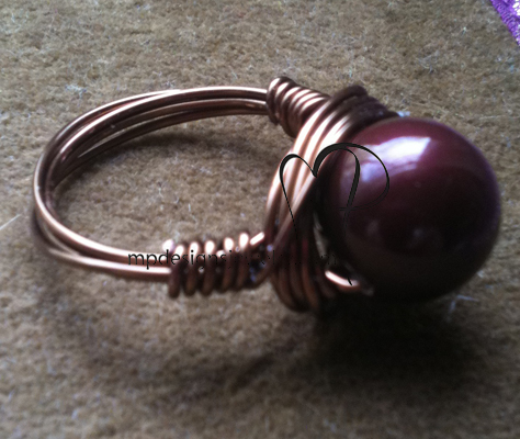 Maroon Swarovski Crystal Pearl Gun Metal Wire-wrapped Ring