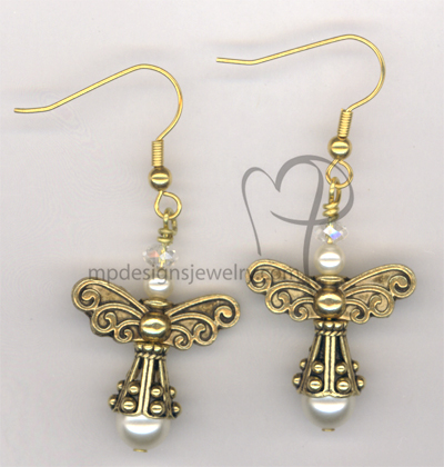 Angels Wings ~ Creamy White Swaroski Crystal Pearl Gold Earrings