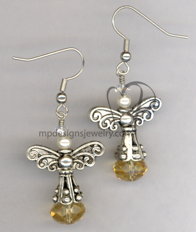 Angels Wings ~ Topaz Crystal Swaroski Crystal Pearl Silver Earrings