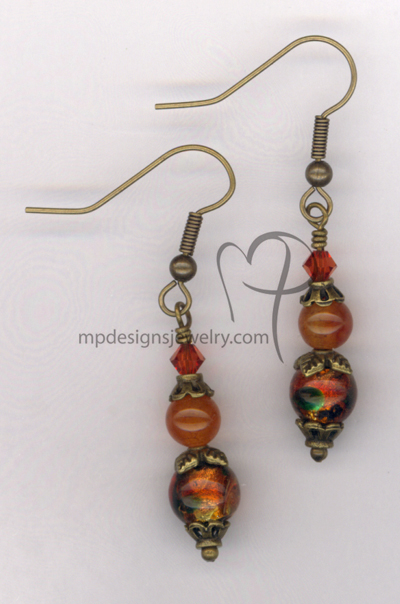 Indian Summer ~ Gemstone Dichroic Art Glass Swarovski Crystal Antiqued Gold Earrings