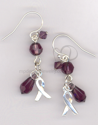 Awareness Ribbon Purple Swarovski Crystal Sterling silver Earrings