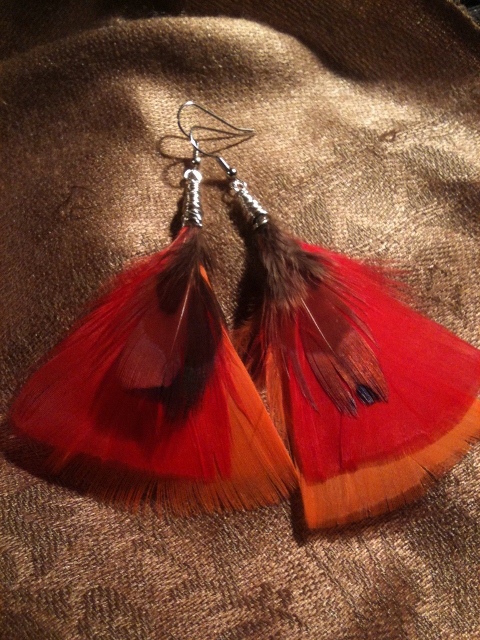 Fancy Fethered Oranged Earrings