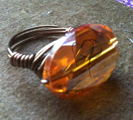 Topaz Crystal Bronze Gun Metal Wire-wrapped Ring
