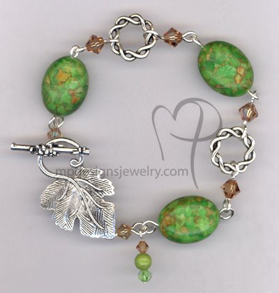 Autumn Splendor ~ Mosaic Turquoise Swarovski Crystal Leaf Toggle Bracelet