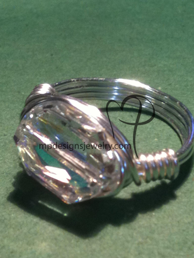 Swarovski AB Crystal Wire-wrapped Silver Ring