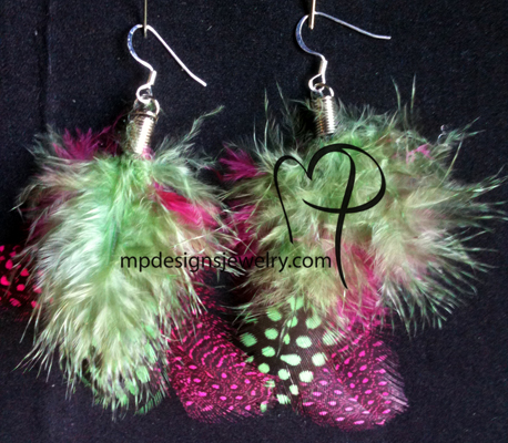Pink Green short Feather Earrings