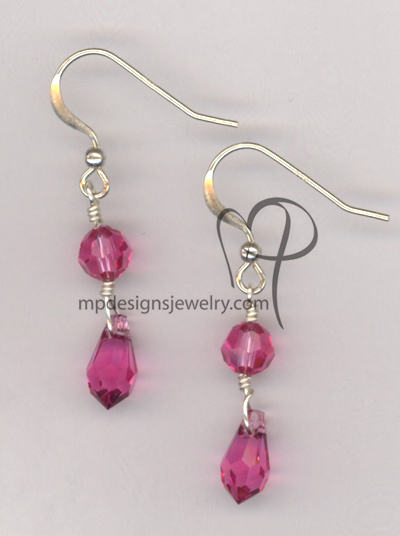 Rose Pink Swarovski Crystal Sterling Silver Earrings