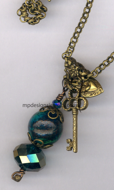 Emerald Elegance ~ Brass Gemstone Crystal Charm Necklace