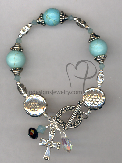 Turquoise Treasure ~ Gemstone Swarovski Crystal Charm Bracelet