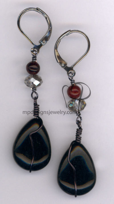 Midnight Tears ~ Black Red Gemstone Crystal Earrings