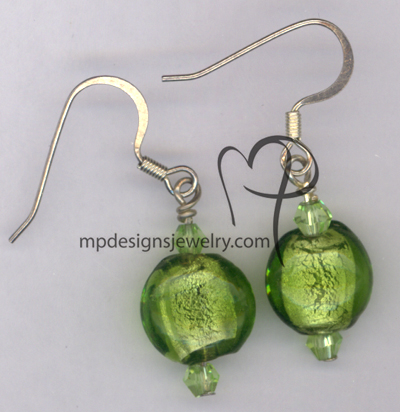 Cool Breeze Green Lampwork Crystal Earrings