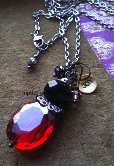 All That Glitters ~ Red Black Crystal Gun Metal Joy Charm Necklace