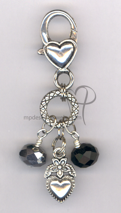Be Mine! Large Heart Black Crystal Handbag/Key Charm