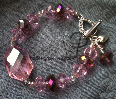 Big, Bold, and Beautiful -Pink Purple Crystal Filigree Charm Bracelet