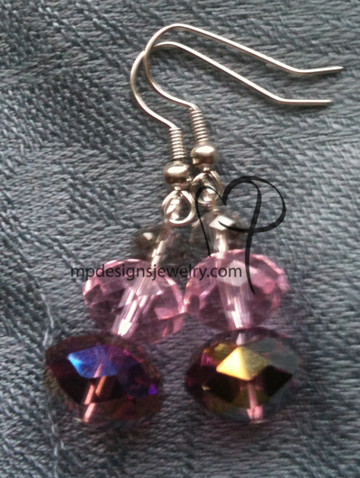 big,bold, and beautiful pink purple crystal short stack silver earrings