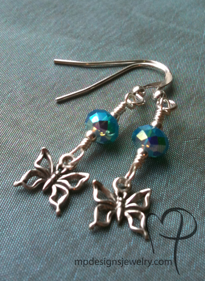 I Want To Fly ~ Caribbean Opal Blue Crystal Butterfly Earrings