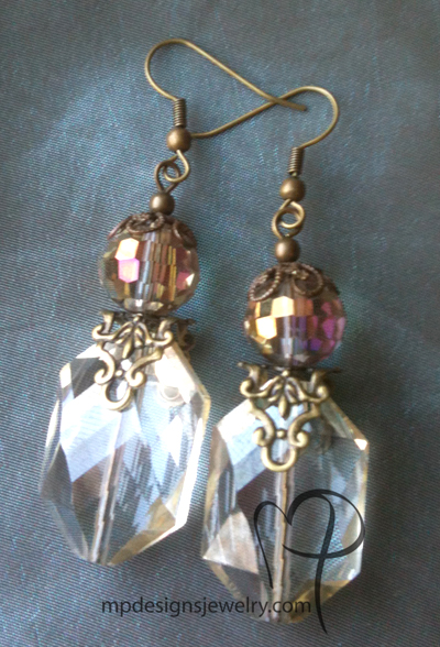 Vintage Romance ~ Steampunk Crystal Brass Earrings