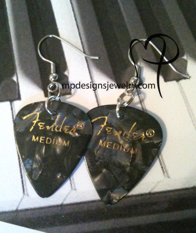 Black Pearl Guitar Pick Earrings ~ Fender