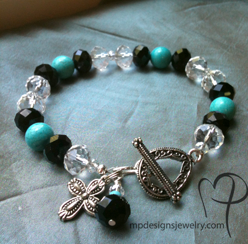 Turquoise Treasure ~ Gemstone Black Crystal Beaded Bracelet