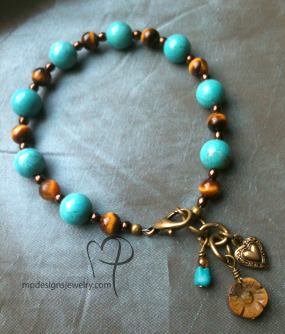 Joanna ~ Turquoise Tiger Eye Charm Bracelet