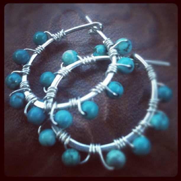 Twisted Turquoise  - Sterling Silver Gemstone Hoop Earrings