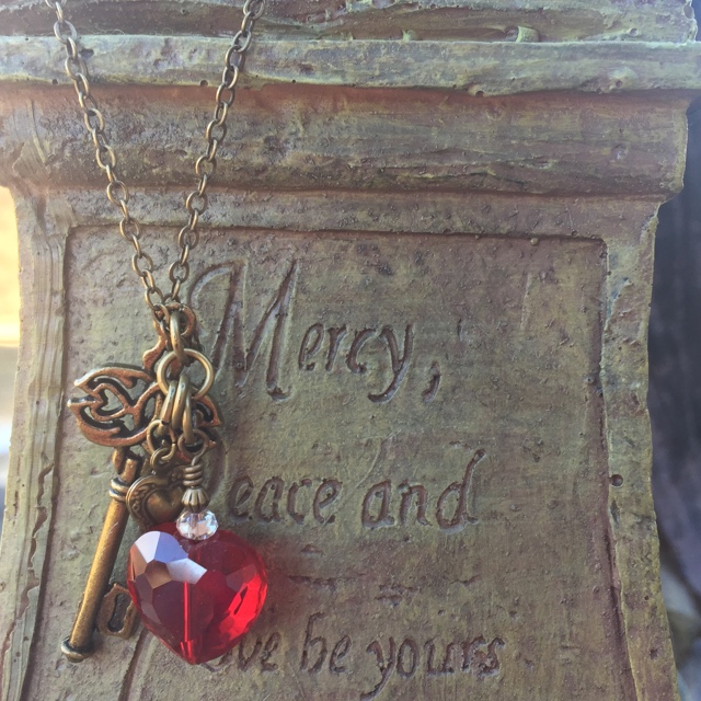 Love is the key red heat gold brass necklace