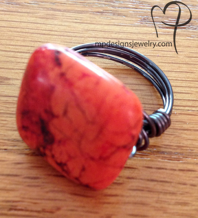 Red Turquoise Wire Wrapped Ring