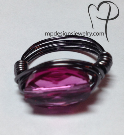 Fuchsia Swarovski Crystal Wire Wrapped Ring