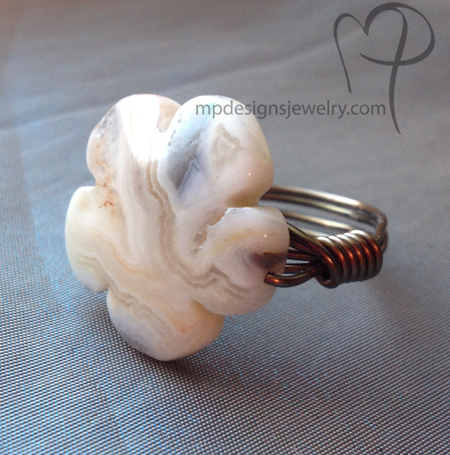 Bohemian Flower Agate Wrapped Brass Ring