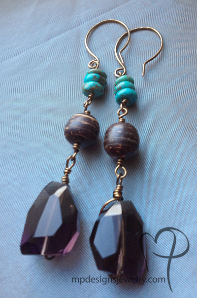 Bohemian Gemstone Vintaj Brass Earrings