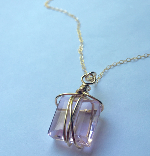Rosaline Swarovski Crystal Organic Gold-filled Wire Wrap Pendant Necklace