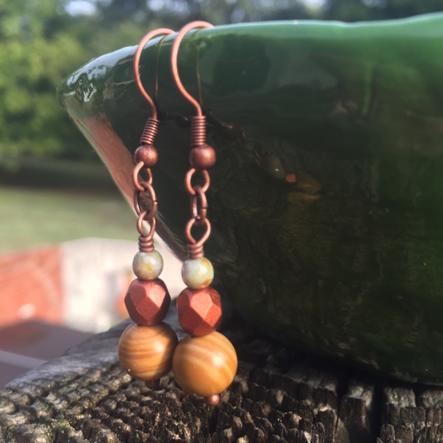 Falling Gold Triple Stack Copper Earrings