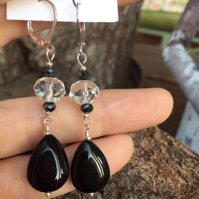 Sparkling Crystal Black Teardrop Earrings 