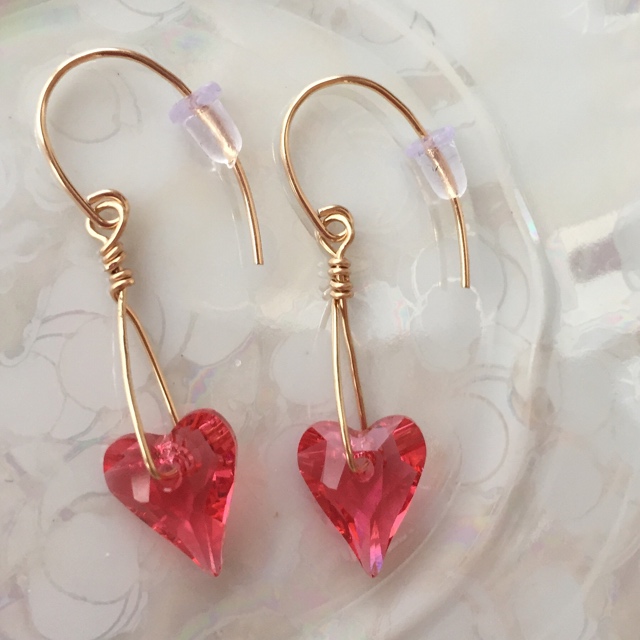 Pink Passion Swarovski Crystal Heart Gold Earrings 