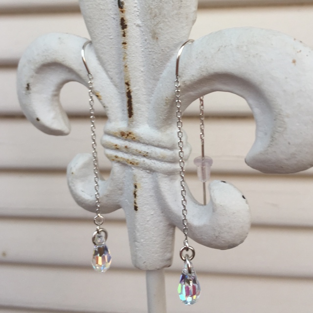 Swarovski Crystal Teardrop Sterling Silver Threader Earrings