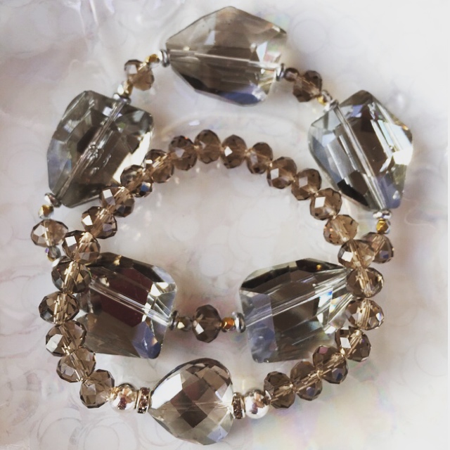 Smokey Gray Czech Crystal Stretchy Bracelet Stack  