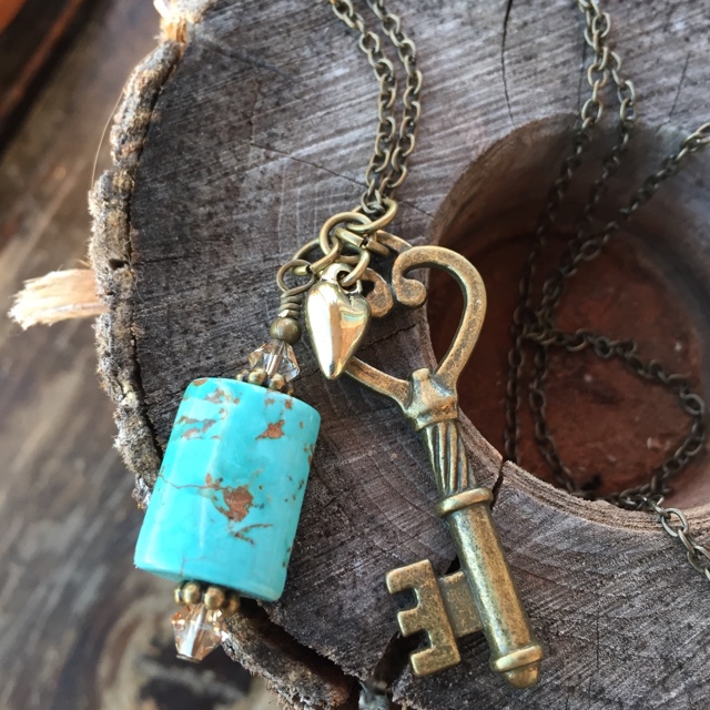Bohemian Beauty Turquoise key charm necklace 