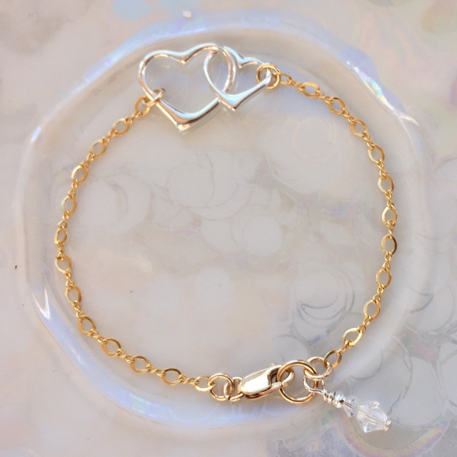 Double Link Open Heart Silver & Gold Bracelet